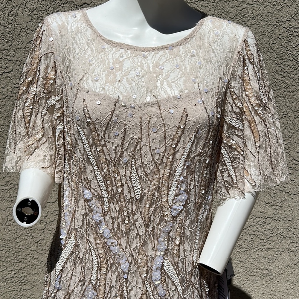 Adrianna Papell Beaded Flutter Sleeve Gown sz 12 P Wedding, Mother of the Bride - Picture 2 of 9